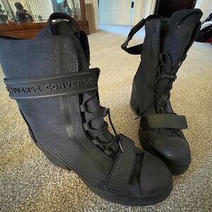 Converse Black High-Top Wedge Lace-Up Strap Boots